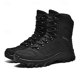 お買い得  ハイキングブーツ-通気性のあるメッシュパネルと頑丈なソールを備えたメンズライトブラウンのタクティカルコンバットブーツ。ハイキング、ハンティング、サバイバルトレーニングに最適な耐久性のあるミリタリースタイルのフットウェア。