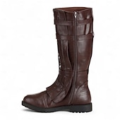 رخيصةأون أحذية ركوب الخيل-حذاء رجالي بني اللون من الجلد الصناعي يصل إلى الركبة - عصري مع تفاصيل رباط، مثالي للأنشطة غير الرسمية والخارجية
