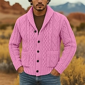 ieftine pulover cardigan pentru bărbați-Bărbați Pulover Pulover Cardigan Striat Cablu Tricotat Topuri obișnuite Tricotat Simplu Șal  Guler Vacanță Modă Casual Purtare Zilnică Îmbrăcăminte Primăvara &amp; toamnă Roz Îmbujorat Roz S M L