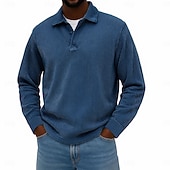 economico Polo classica da uomo-Per uomo Camicia di Velluto a Coste Testurizzato Casuale Sportivo Bavero Manica Lunga Moda Essenziale Tinta unica Bottoni Caldo Autunno &amp; Inverno Vestibilità regolare Nero Blu scuro Blu chiaro Cachi