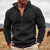 economico felpe con cappuccio da uomo di base-Per uomo Felpa con cappuccio Felpa con cappuccio a zip intera Nero Verde militare Marrone Caffè Con Cappuccio Semplice Jacquard Coulisse Con zip Tasca Sport &amp; Outdoor Quotidiano Ferie Poliestere