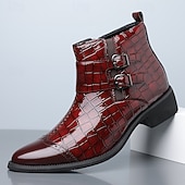 Недорогие Платье ботинки-Мужские коричневые ботинки с двойной пряжкой, верх с тиснением под крокодиловую кожу, стильный формальный дизайн для деловых встреч, свадеб и особых случаев.