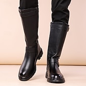 abordables Bottes d&#039;équitation-Bottes d&#039;équitation montantes en similicuir marron pour homme avec sangle à boucle, bottes hautes équestres vintage pour la mode et les costumes