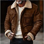 Χαμηλού Κόστους Ψεύτικα σουέτ μπουφάν-Άντρες Μπουφάν Faux Suede Μπουφάν fleece Επιχείρηση Causal Opritor de Vânt Φλις Φθινόπωρο Χειμώνας Συνδυασμός Χρωμάτων Καθημερινό Ρουχισμός Εργασίας Κανονικό Καφέ Καφέ Σακάκια