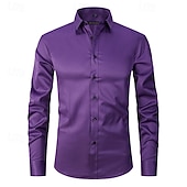 baratos camisas masculinas não de ferro-Homens Camisa Social Saia Camisa não de ferro Camisas de smoking Tecido Formal Casamento Preto Branco Rosa Vinho Manga Longa Lapela Primavera &amp; Outono Todas as Estações Roupa
