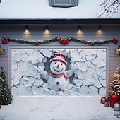 Недорогие Рождественские чехлы на гаражные ворота-Новогодняя тематика гобелен Крышка гаражной двери Большое Подвесное Снеговик Симпатичные Стиль 3D Вечеринка На открытом воздухе Праздник Фоны для съемки Ярд (0,9 м) Домашний декор