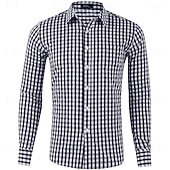 cheap Men's Dress Shirts-Men's Shirt Dress Shirt Casual Shirt Plaid Shirt Button Up Shirt Red Long Sleeve Checkered Lapel Daily Business Clothing Apparel Cotton Blend Fashion Smart Casual