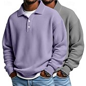 voordelige Klassieke polo voor heren-2 stuks heren wafel poloshirts golf shirt formeel zakelijk klassiek lange mouwen mode effen kleur 2 stuks multi-pack herfst lente &amp;herfst regular fit wit paars blauw wafel poloshirts