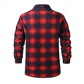 abordables camisas de franela-Hombre Camisa Camisa casual Camisa de franela Camisa de lana Abotonar la camisa Rojo Color Caquí Gris Manga Larga Plaid Diseño Vacaciones Festivos Bolsillo Ropa Poliéster Moda Mantiene abrigado