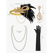 abordables Vestidos de los años 20-Set Roaring 20s 1920s Flapper Dress Cocktail Dress with Accessories The Great Gatsby Flapper Girl Sequins Tassel Fringe Tassel Fringe Sequins Fancy Dress Women's Fancy Dress New Year speakeasy Retro
