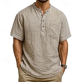 levne Pánské popover košile-Pánské Košile Popover košile Letní košile Košile pro volný čas Plážová košile Černá Bílá Světle zelená Tmavě zelená Fialová Krátký rukáv Bez vzoru Kulatý límeček Dovolená Havajské Kapsy Oblečení