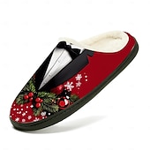 abordables Pantoufles &amp; tongs-Chaussons imprimés smoking de Noël pour hommes - Design smoking classique, pantoufles doublées de peluche pour hommes, thème des fêtes pour les fêtes de Noël, détente et cadeaux de vacances