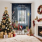 Недорогие Рождественская кухня-Рождественские прозрачные шторы серии 2025, 3D цифровая печать, оконные шторы для гостиной, спальни, праздничное украшение, декор для дома, элегантные праздничные шторные панели