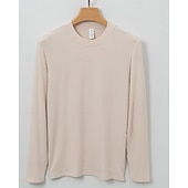 baratos Tops-Men's Baselayer Thermal Shirts Long Sleeve Crew Neck Top Outdoor Thermal Warm Winter Autumn / Fall Polyester Black Khaki Beige Gym Workout Traveling