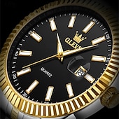 billiga Kvartsklockor-Den nya Olevs Varumärkets Enkla Herrars Affärs Kvarts Klocka Med Luminös Kalender I Guld Arbetsfärg Är En Klassisk Mode Och Trendig Herrars Avslappnade Vattentåliga Sport Armbandsur
