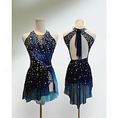 halpa Taitoluistelupuvut-Taitoluistelupuku Naisten Tyttöjen Luistimet Hameet Musta / Sininen Tilkkutäkki Avoin selkä Spandex Silmukka Erittäin elastinen Kouluts Kilpailu Luisteluasu Klassinen Kristalli / Strassi Hihaton