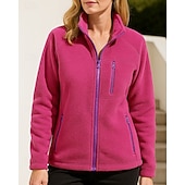 cheap Fleece &amp; 3 in 1 Jackets-Women's Solid Colored Winter Coat Full Zip Jacket Polar Fleece Jacket Fall / Winter with Pockets Long Sleeve Athleisure Windproof Warm Hiking Running Travel Vacation Blue Black White Sportswear