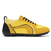 baratos Tênis Casuais-Tênis casual masculino amarelo e preto com design de malha respirável, calçado leve e antiderrapante para caminhadas ao ar livre, viagens e estilo cotidiano