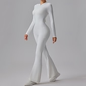 abordables Conjuntos y Monos-Mujer Mono de Fitness Mono de una pieza Cerrar Color sólido Body Primavera Otoño Negro Blanco Gimnasio Rutina de ejercicio Corriendo Control de barriga Manga Larga Deporte Ropa de Deporte Ajuste