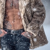 billiga Herrjackor och -rockar-Herr Vinterjacka Fuskpälskappa Semester Dagligen Håller värmen Fleece Vinter Slät Mode Streetwear Kavajslag Normal Kamel Jacka