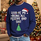 Недорогие Забавный рождественский наряд-Новогодняя тематика Муж. Смешной Толстовка Круто Для вечеринки 3D Длинный рукав Вырез под горло Отпуск Для вечеринок Подарок Синий Черный Красный Зеленый Crewneck 3D Все сезоны Дизайнер S M L XL XXL