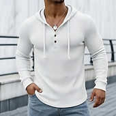 billige Vaffelstrikket T-skjorte-Herre Vaffel T-skjorte T skjorte Vaffel Henley-skjorte Langermet V-hals Med hette Vår Høst Vinter Helfarge Tradisjonell / vintage Fritid Ren utendørs Hjem Sport &amp; Utendørs Hvit Grønn Kakifarget Topp