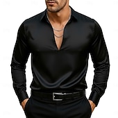 voordelige Satijnen overhemden voor heren-Voor heren Overhemd Satijnen overhemd Normaal shirt Overhemd met knopen Galashirt Pullover Effen Formeel Bruiloft Zwart Marineblauw Lange mouw V-hals Alle seizoenen Kleding