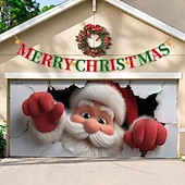 cheap Christmas Garage Door Covers-Christmas Garage Door Cover Santa Claus Breaking Through Wall Large Hanging Backdrop Outdoor Holiday Wall Banner Yard Home Festive 3D Party Decoration Seasonal Christmas Scene