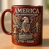 baratos Canecas &amp; Chávenas-Caneca comemorativa do 250º aniversário dos EUA, caneca de cerâmica de 11 onças para café comemora o 250º aniversário dos Estados Unidos, a águia e a bandeira simbolizam o decorador patriótico,