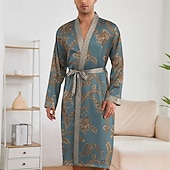 abordables Robes de Chambre-Homme Pyjamas Robe en soie Vêtements de Nuit Robe de bain 1 Pièce Impressions Graphiques Mode Élégant Classique Quotidien Maison Lit Polyester Confort Doux Col en V manche longue Ceinture Incluse