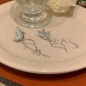 economico Anelli da donna-eleganti orecchini pendenti a farfalla – orecchini pendenti a catena lunga in argento con dettagli in cristallo per donna