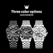 halpa Mekaaniset kellot-OLEVS 7076 Miehen Automaattinen Kello Muodikas Tyhjennetty Mekaaninen Kello Valentine's Day Lahja miehille Vedenkestävä Ruostumattomasta Teräksestä Ranneke Roomalainen Mitta Käsikello