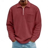 billige Klassisk poloskjorte for menn-Herre Kordfløyel skjorte Med Tekstur Feriereise Gate Quarter Zip Langermet Mote Grunnleggende Helfarge Lomme Høst Vår &amp; Vinter Normal Svart Hvit Navyblå Lilla Kakifarget Militærgrønn Kordfløyel