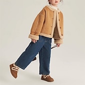 voordelige Meisjes Leren Jassen-Kinderen Voor meisjes Kunstsuède jasje Fleecejack Jack Effen Kleur Modieus Zak Houd Warm Windbestendig: Buiten jas bovenkleding 4-12 jaar Herfst Bruin