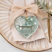 cheap Ornaments-Handmade Heart-Shaped Sea Glass Family Ornament, Timeless Heart Keepsake Pendant with with Inspirational Quotes, Sea Glass Wall Art &amp; Decor for Christmas Tree Home Garden Party Supplies