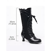 Damskie czarne, sznurowane buty do kolan w stylu wiktoriańskim i edwardiańskim z falbaniastym wykończeniem i niskim obcasem – buty wizytowe w stylu gotyckim z lat 20. XX wieku dla kobiet, idealne na
