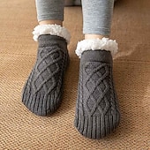 cheap Men's Socks-Men's 1 Pair Socks Sherpa Lined Socks Casual Socks Winter Socks Black Wine Color Plain Vacation Daily Knitted Warm Winter Fashion Casual