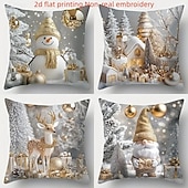 billige jule sengetøy-1 stk Fløyel Putecover, Trykt mønster Enkel Fritid Kvadrat Glidelås Tradisjonell Klassisk