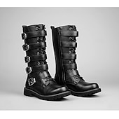 abordables Bottes de combat-Bottes hautes pour hommes avec sangles à boucles multiples et design à lacets - chaussures de style combat punk gothique pour une tenue décontractée urbaine et la mode de rue