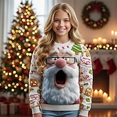 preiswerte Kinder Weihnachts hässliche Pullover-Weihnachten Mädchen 3D Weihnachtsmann hässlicher Weihnachtspullover Weihnachtsgeschenk Pullover Langarm 3D-Druck Herbst Winter Mode Party Kinder 4-12 Jahre Rundhalsausschnitt Outdoor Täglich Normale