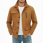 levne Faux semišové bundy-Pánské Bunda z umělého semiše Rüzgarlık Hnědá semišová bunda Ležérní Běžné / Denní Rüzgarlık Slátanina Elastický pas Zima Jaro &amp; podzim Pevná barva Vinobraní Módní Košilový límec Standardní Hněd