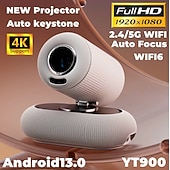 Недорогие Проекторы-Премиум проектор YT900 с автофокусировкой разрешение 1920*1080 опциональная микрофонная основа светодиодная лента 2.4/5GHz двухдиапазонный Wi-Fi Android 13.0 3-х линзовый стеклянный объектив с
