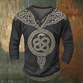 halpa Vintage &amp;amp; Retro-Miesten Käärme Viikinki Henley-paita T-paita Pitkähihainen Vintage Muoti Viikinki Kausaliteetti Pyhäpäivä Bile Syksy 봄 &amp; Syksy Tumman harmaa Laivaston sininen Henley Henley T-paita