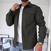 preiswerte Flanellhemden-Herren Hemd Freizeithemd Flanellhemd Knopfhemd Overshirt Schwarz Marineblau Beige Langarm Einfach Kragen Täglich Ausgehen Bekleidung Mode Lässig