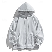 economico felpe con cappuccio da uomo di base-Per uomo Felpa con cappuccio Felpa con cappuccio a zip intera Aalbicocca Nero Bianco Vino Blu marino Con Cappuccio Semplice Coulisse Con zip Tasca Sport &amp; Outdoor Quotidiano Ferie Poliestere