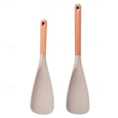 levne Kuchyňské potřeby-Multifunkční špachtle s ergonomickou dřevěnou rukojetí - odolný nepřilnavý kuchyňský nástroj na vaření, servírování, obracení palačinek, míchání polévky, míchání těsta - černá &amp;bílé možnosti