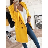voordelige Winterjassen-Dames Winterjas Comfortabel Ademend Zak Knop Casual Effen Vakantie Straat Casual Alledaagse kleding Enkele rij knopen Lang Strijkijzer Normale pasvorm Lange mouw bovenkleding Zwart Geel Rood Lente