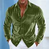economico Camicie casual eleganti da uomo-Per uomo Camicia Camicia casual Camicia di Natale Camicia di velluto Vino Blu reale Marrone Verde Manica Lunga Tinta unica Semplice Colletto a Camicia Carnevale Natale Tasca Abbigliamento Natale