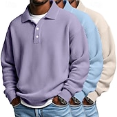 preiswerte Klassisches Poloshirt für Herren-Herren Waffel-Poloshirts Textur Formell Geschäft Klassisch Langarm Mode Einfarbig Einfach 3 Teile Mehrfachpackung Herbst Frühling &amp; Herbst Ganzjahres Lässiger Schnitt 1# 2# 3# 4# 5# 6#