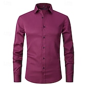 baratos camisas masculinas não de ferro-Homens Camisa Social Saia Camisa não de ferro Camisas de smoking Tecido Formal Casamento Preto Branco Rosa Vinho Manga Longa Lapela Primavera &amp; Outono Todas as Estações Roupa